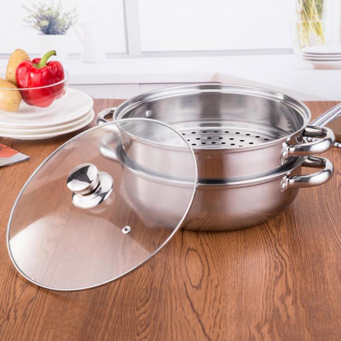 1/2 Tiers Stainless Steel Food Steamer Hot Pot Vegetable Cooker Cookware Glass