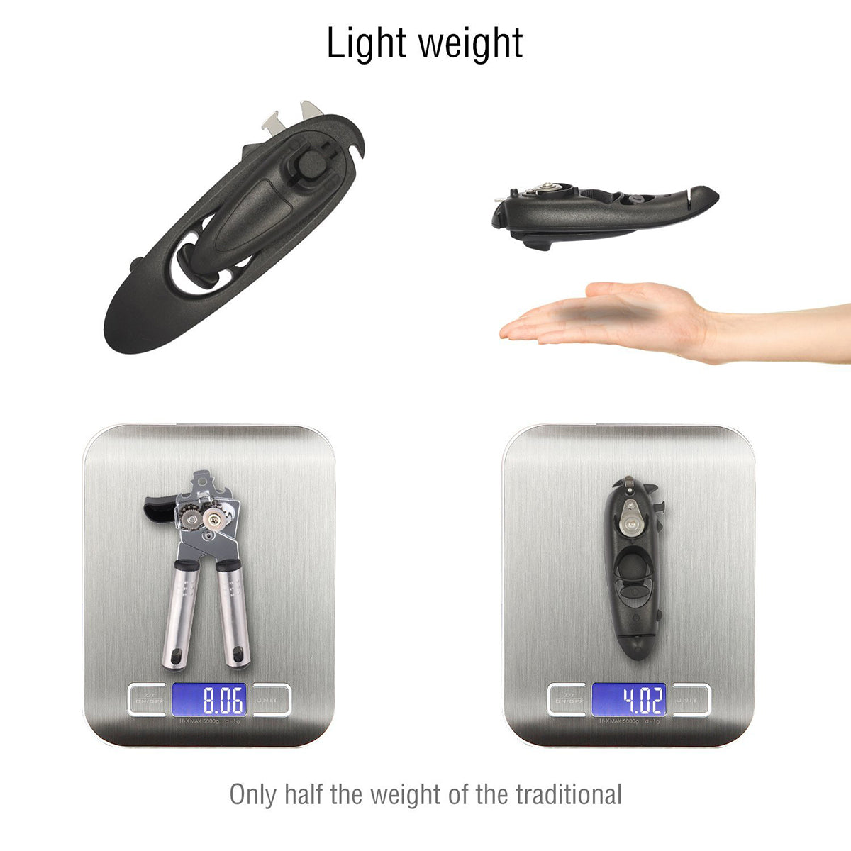 Portable Multifunctional Manual Can Opener Bottle Opener Smooth Edge Side Cut with Magnet for Kitchen and Outdoor Camping