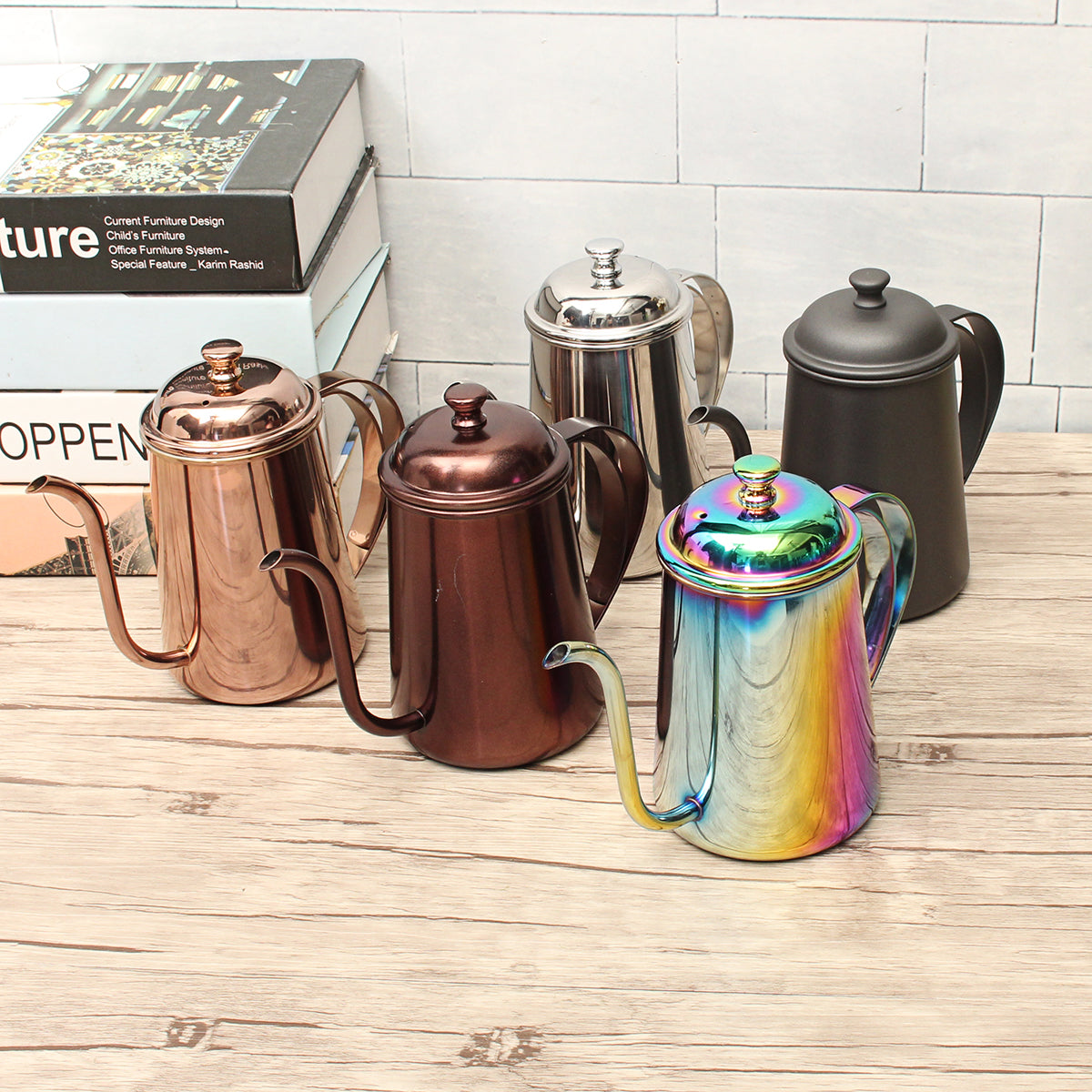 650ml Stainless Steel Pour Over Drip Coffee Tea Pot Kettle Colorful Home Kitchen Tea Making Tools