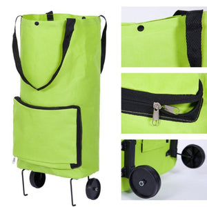 Green Protable Shopping Trolley Tote Bag Foldable Cart Rolling Grocery Wheels Kitchen Food Holder