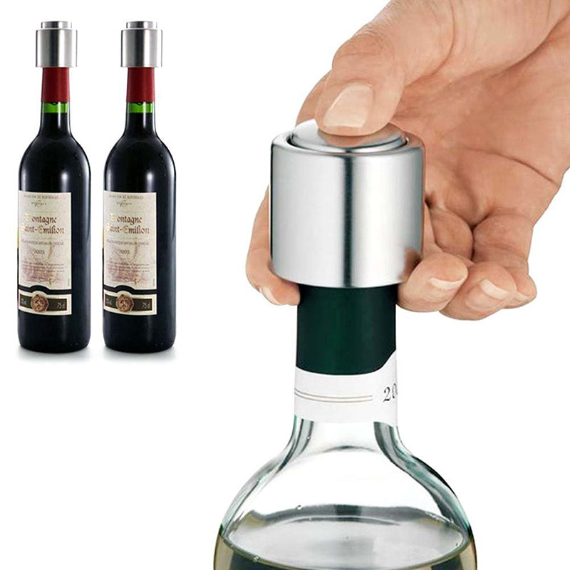 Stainless Steel Vacuum Sealed Wine Bottle Stopper Preserver Pump Sealer Bar Stopper Keep Your Best Wine Fresh Fits 750ml Red Wine Bottle Stopper