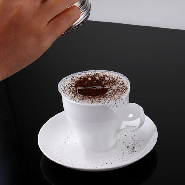 16Pcs Cappuccino Latte Art Coffee Stencils Duster Cake Icing Spray