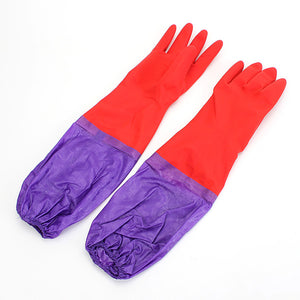 A Pair Wash Cleaning Long Sleeves Rubber Latex Cashmere Gloves Kitchen Household Wash Dishes Sleeves