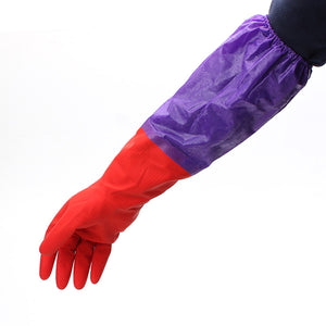 A Pair Wash Cleaning Long Sleeves Rubber Latex Cashmere Gloves Kitchen Household Wash Dishes Sleeves