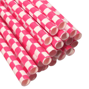 Biodegradable Checkered Pattern Paper Drinking Straws Striped Birthday For Wedding Party