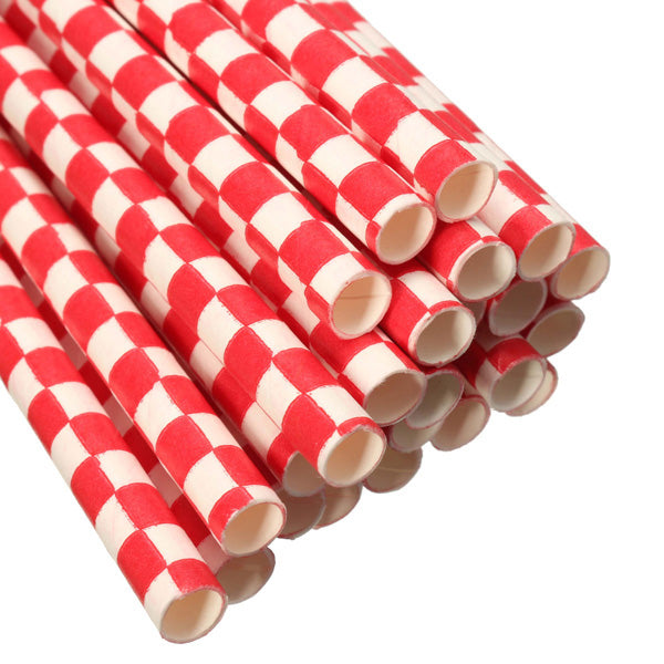 Biodegradable Checkered Pattern Paper Drinking Straws Striped Birthday For Wedding Party