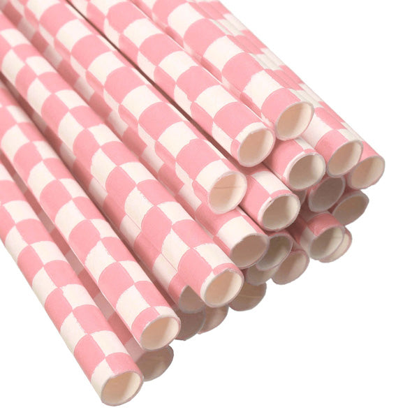 Biodegradable Checkered Pattern Paper Drinking Straws Striped Birthday For Wedding Party