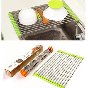 Stainless Steel Roll Draining Rack Fruit Vegetable Drain Shelf Multifunctional Shelf