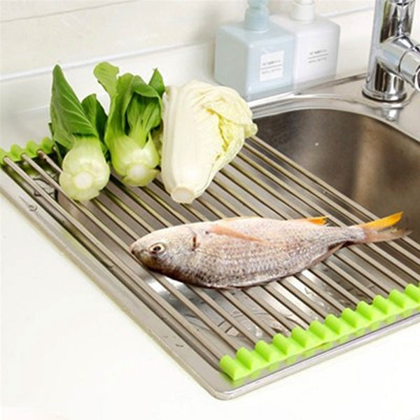 Stainless Steel Roll Draining Rack Fruit Vegetable Drain Shelf Multifunctional Shelf