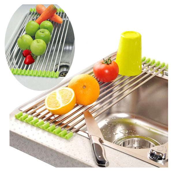 Stainless Steel Roll Draining Rack Fruit Vegetable Drain Shelf Multifunctional Shelf