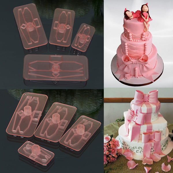 4Pcs Plastic Bow Cake Cutter Molds Icing Cookie Biscuit Fondant Embosser Craft