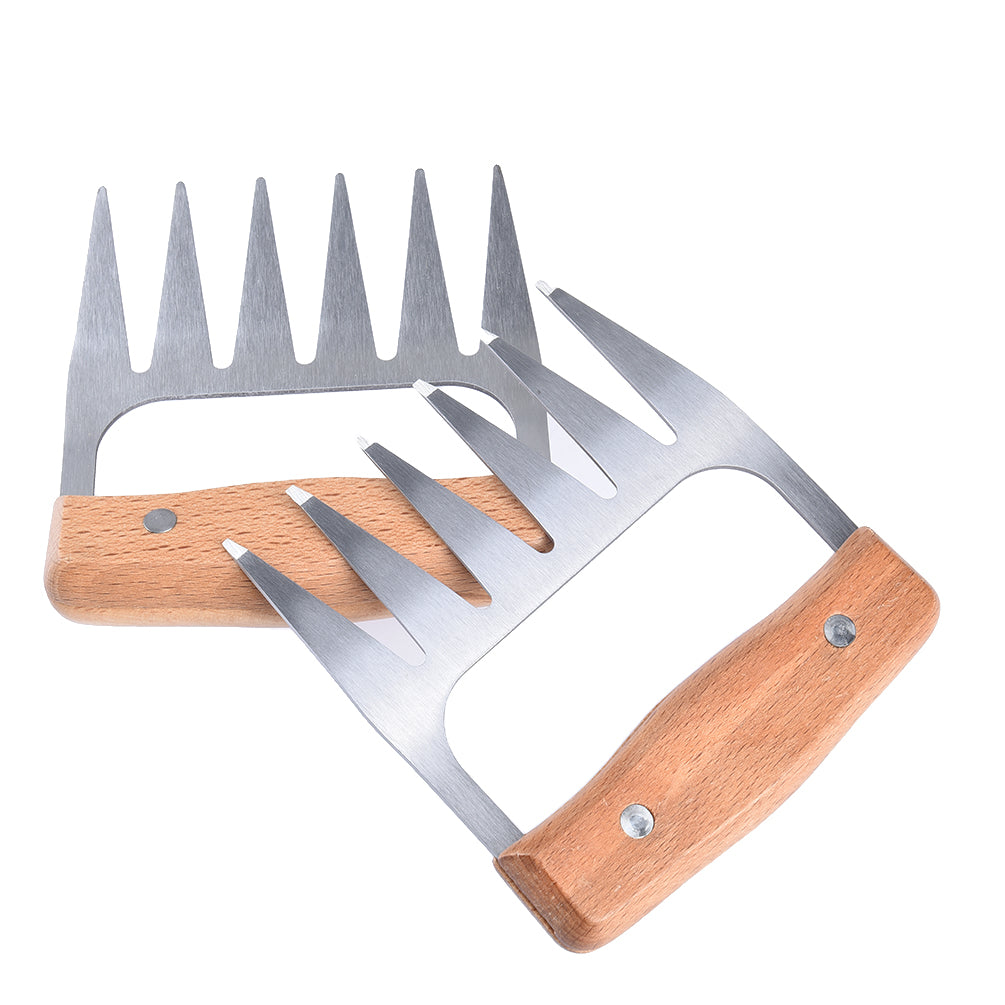 2pcs Bear Claws Meat Divider Meat Shredding Claws Torining Pork Tools Stainless Steel BBQ Forks With Wooden Handle Meat Chopper