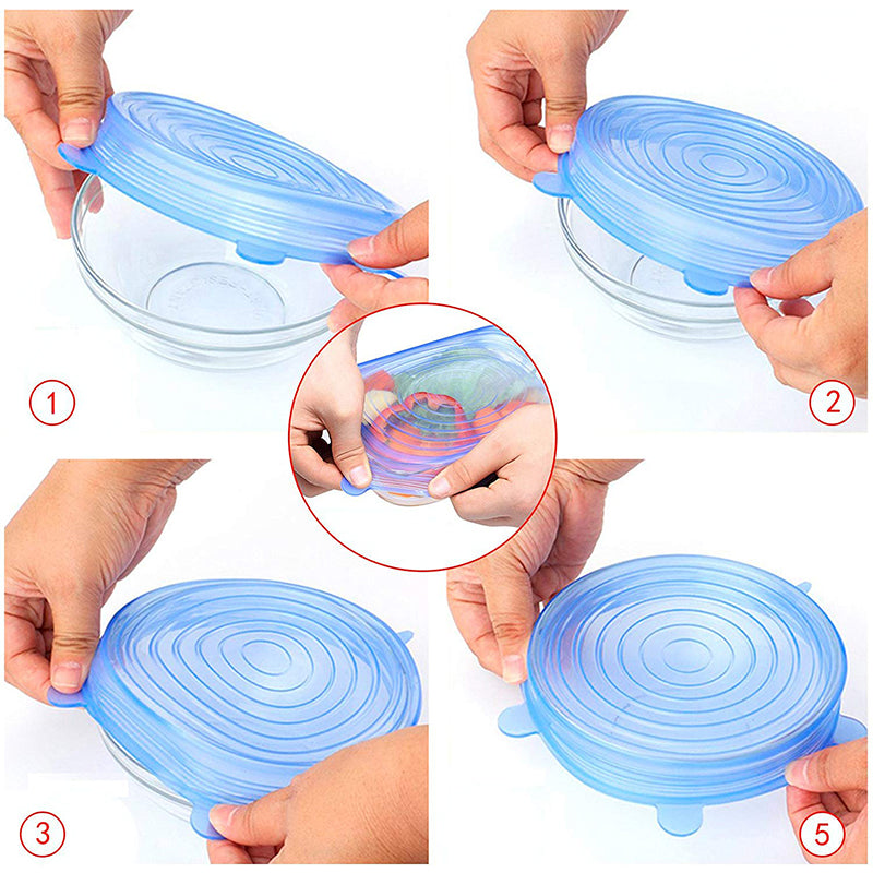 6PCS Reusable Food Cover Fresh Keeping Sealing Stretch Lid Kitchen Storage Container Silicone Lid