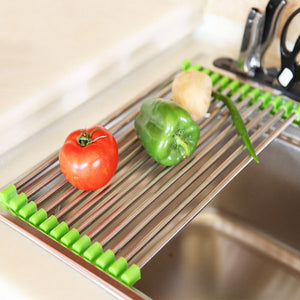 Stainless Steel Roll Draining Rack Fruit Vegetable Drain Shelf Multifunctional Shelf