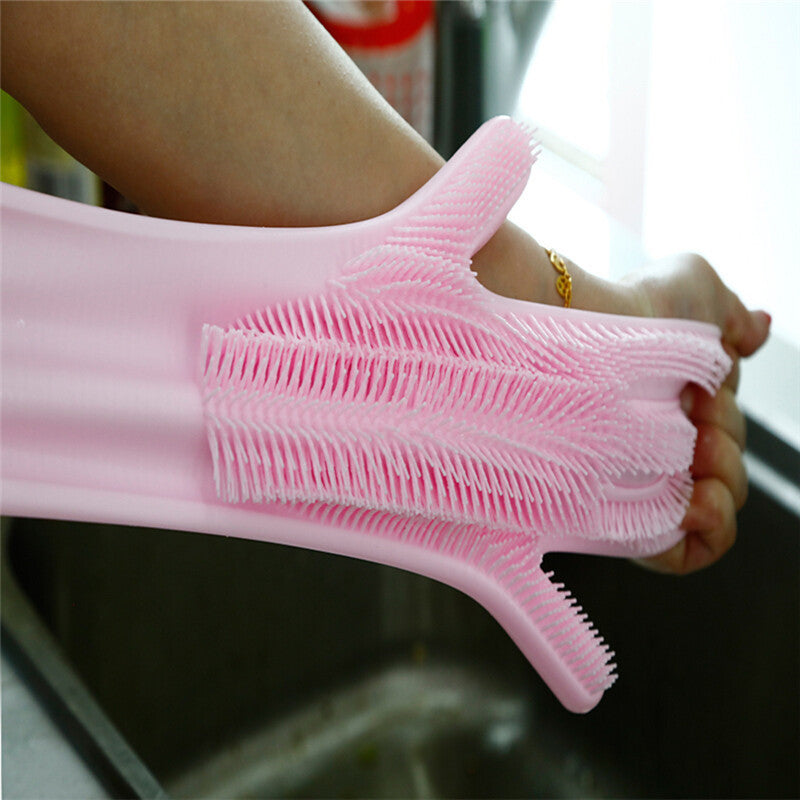 Silicone Dishwashing Glove Kitchen Cleaning Glove Convenient Brush Glove Quick to Clean Plates