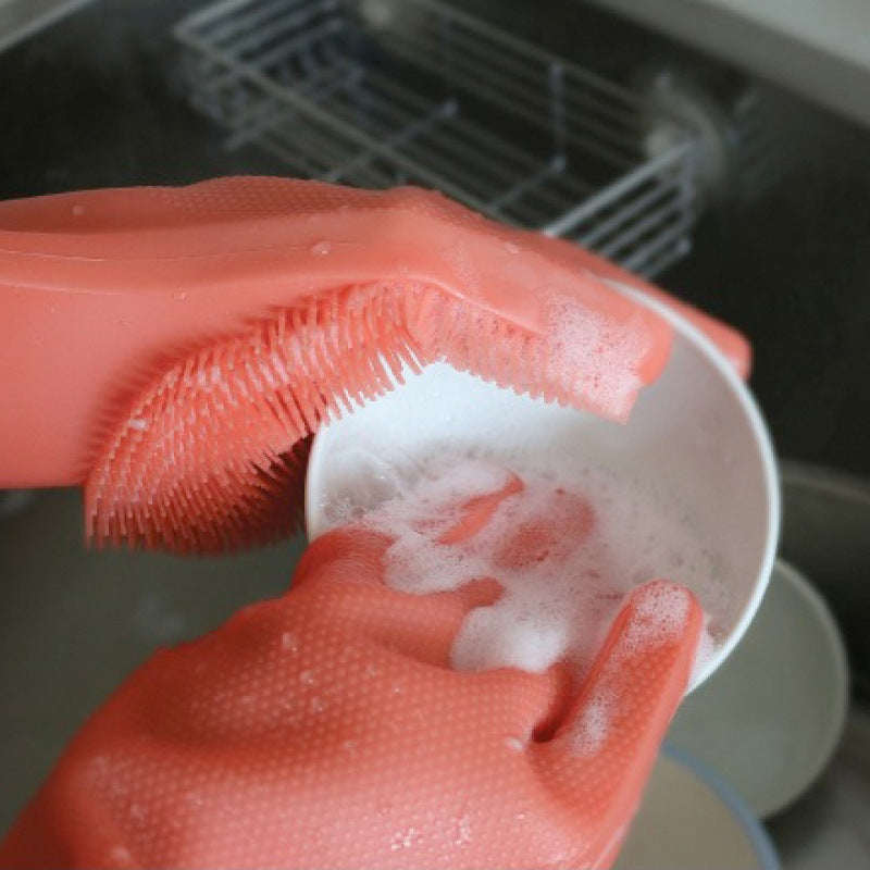 Silicone Dishwashing Glove Kitchen Cleaning Glove Convenient Brush Glove Quick to Clean Plates