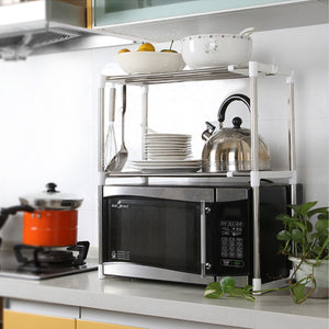 495-850mm Storage Shelf Double-layer Multi-function Telescopic Framework Kitchen Storage Rack