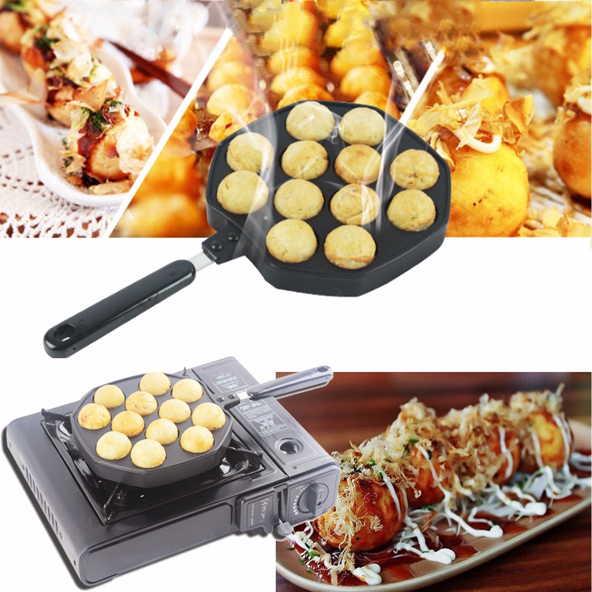 Takoyaki Pan 12 Cavities Takoyaki Maker Octopus Small Balls Baking Pan Frying Pan