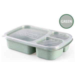 Wheat Straw Lunchbox 3 Grids With Lid Fruit Food Box Storage Container Biodegradable Bento Lunch Boxes For Kids Dinnerware