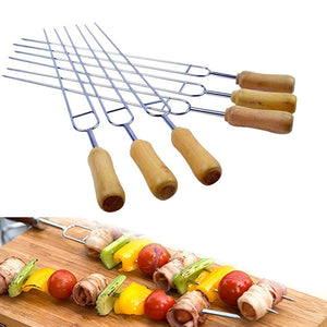 6 Pieces 15.2 Inches U Shape Stainless Steel Barbecue Skewer Wooden Handle BBQ Roast Needle Sticks  