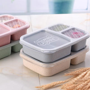 Wheat Straw Lunchbox 3 Grids With Lid Fruit Food Box Storage Container Biodegradable Bento Lunch Boxes For Kids Dinnerware