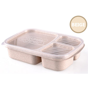 Wheat Straw Lunchbox 3 Grids With Lid Fruit Food Box Storage Container Biodegradable Bento Lunch Boxes For Kids Dinnerware