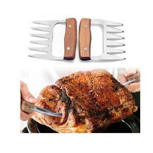 2pcs Bear Claws Meat Divider Meat Shredding Claws Torining Pork Tools Stainless Steel BBQ Forks With Wooden Handle Meat Chopper