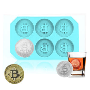 6 Grids Bitcoin Design Silicone Ice Cube Tray DIY Ice Mold Chocolate Cookies Biscuit Baking Mold Ice Cube Maker for Kitchen Whiskey Cocktail