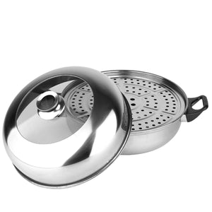 2 Tier Stainless Steel Steamer Induction Compatible Cookware 28cm Steam Pot