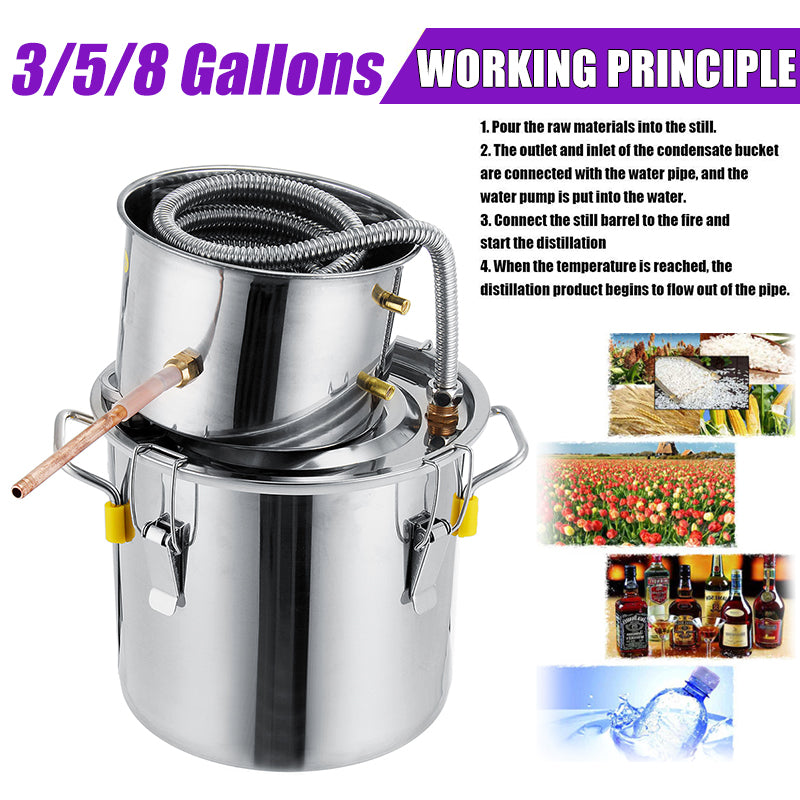 3GAL/5GAL/8GAL Water Distiller W-ine Alcohol Distiller Stainless Boiler W-ine Making Equipment Kit