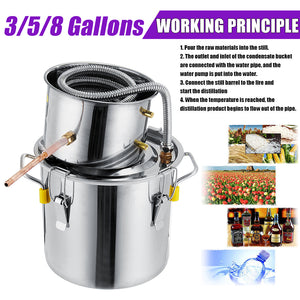 3GAL/5GAL/8GAL Water Distiller W-ine Alcohol Distiller Stainless Boiler W-ine Making Equipment Kit