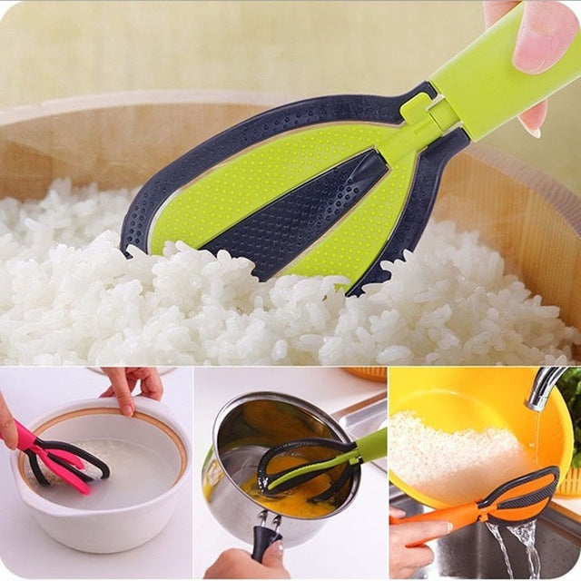 Honana KT-029 Multifunction Food Spoon Practical Vertical Non-stick Spoon Egg Whisk Wash Rice Sieve Creative Spoon Kitchen Tool