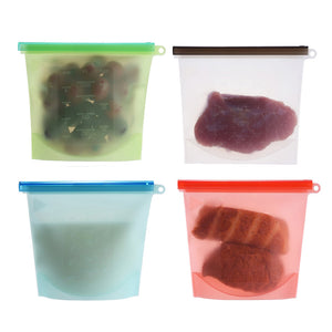 Reusable Silicone Food Fresh Bags Fridge Food Storage Containers Refrigerator Sealed Bag Kitchen Vegetable Fruits Ziplock Bags Silicone Vacuum Food Fresh Bags