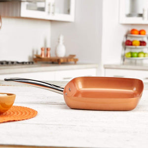 Non-stick Copper Square Pan with Ceramic Frying Pan Copper Oven & Dishwasher Chef Square Fry Pan