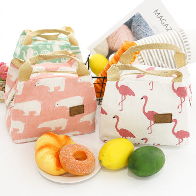 Bento Pouch Lunch Linen Cotton Bag Thermal Insulated Lunch Box Tote Cooler Bag 