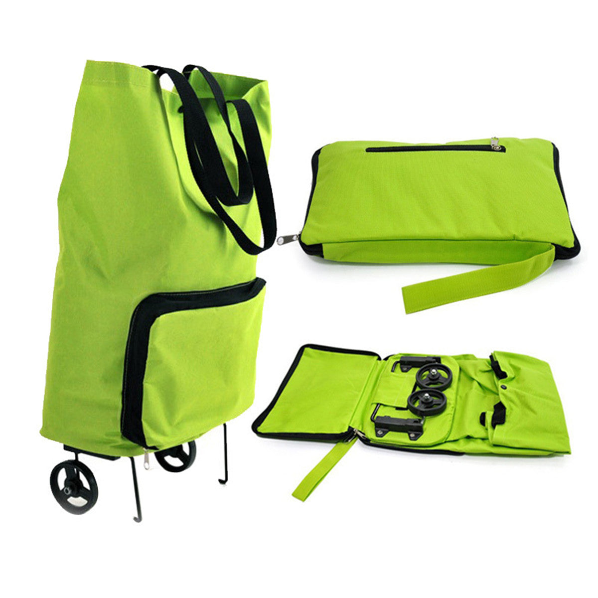 Green Protable Shopping Trolley Tote Bag Foldable Cart Rolling Grocery Wheels Kitchen Food Holder