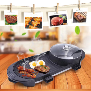 2 In 1 Electric Barbecue Grill Teppanyaki Cook Fry Pan BBQ Oven Hot Pot Kitchen