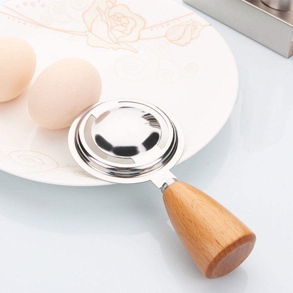 KCASA KC-ES029 Stainless Steel Egg Separator Smile Wood Handle Egg White Yolk Divider Kitchen Tools