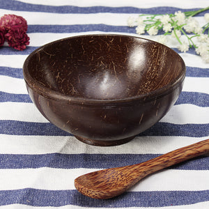 Natural Coconut Shell Bowl and Spoon Handmade Handcraft Carved Tableware Gift Rice Bowl