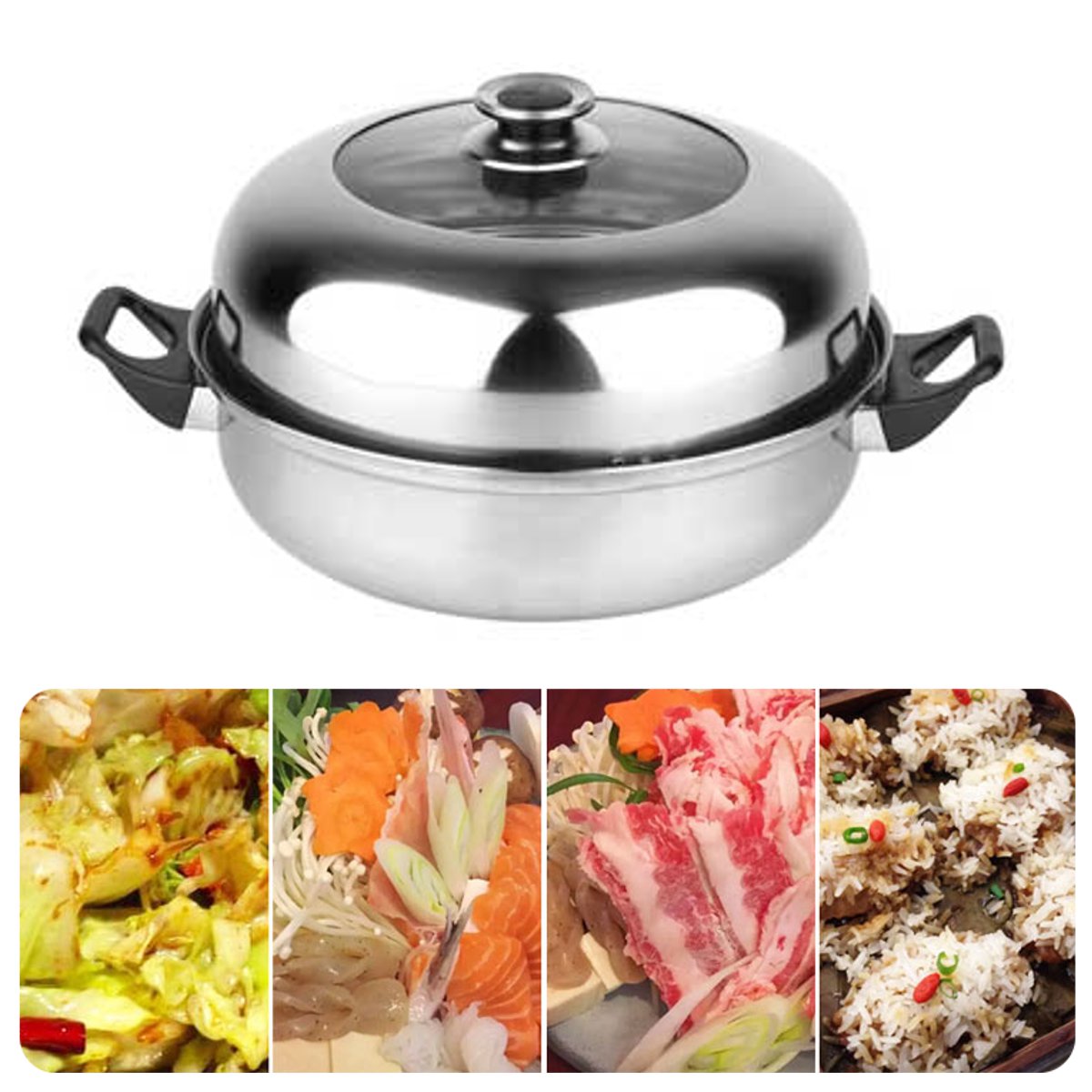 2 Tier Stainless Steel Steamer Induction Compatible Cookware 28cm Steam Pot