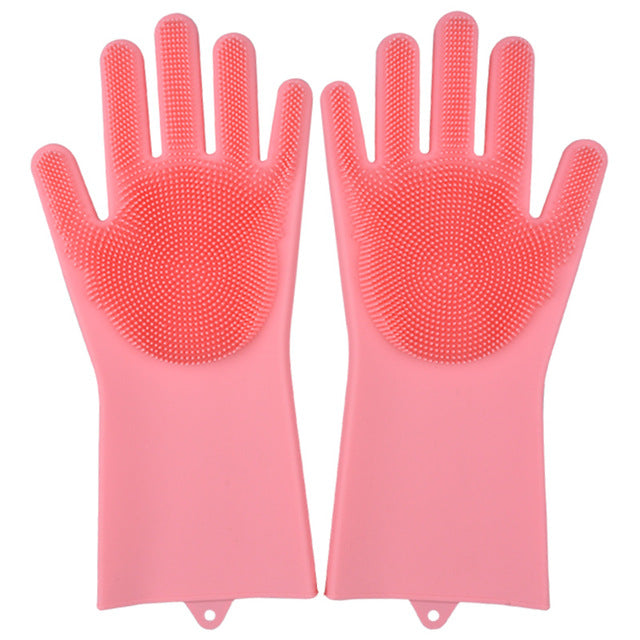 Silicone Dishwashing Glove Kitchen Cleaning Glove Convenient Brush Glove Quick to Clean Plates