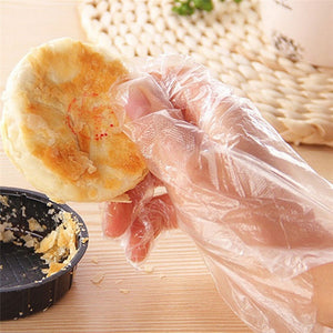 Food Grade Disposable Gloves Film Home Kitchen Dining Thickened Transparent PE Plastic Gloves 100/200pcs / Pack BBQ Film Replaceble Gloves Cooking Kitchen Tools