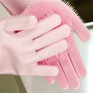 Silicone Dishwashing Glove Kitchen Cleaning Glove Convenient Brush Glove Quick to Clean Plates