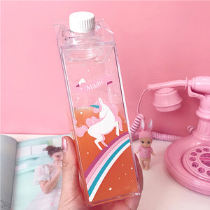 500ml Fantastic Summer Unicorn Cartoon Milk Drink Box Water Bottle Birthday Kid Clear Plastic Water Bottle Gym Sport Cactus Juice Frui Holder Fitness Picnic