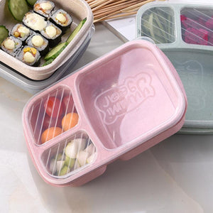 Wheat Straw Lunchbox 3 Grids With Lid Fruit Food Box Storage Container Biodegradable Bento Lunch Boxes For Kids Dinnerware