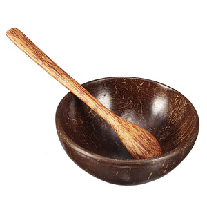 Natural Coconut Shell Bowl and Spoon Handmade Handcraft Carved Tableware Gift Rice Bowl