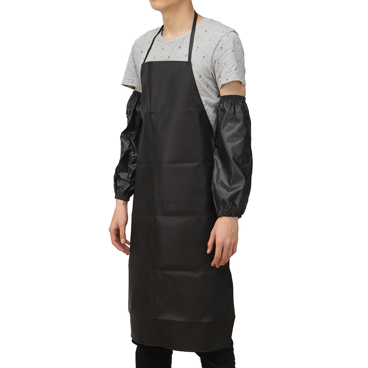 Waterproof Anti-Oil Restaurant Cooking Chef Leather Apron With Cuff Oversleeve Kitchen Aprons