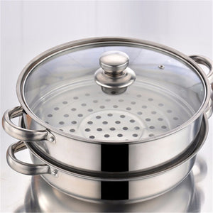 1/2 Tiers Stainless Steel Food Steamer Hot Pot Vegetable Cooker Cookware Glass