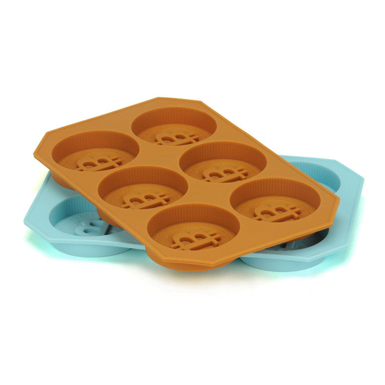 6 Grids Bitcoin Design Silicone Ice Cube Tray DIY Ice Mold Chocolate Cookies Biscuit Baking Mold Ice Cube Maker for Kitchen Whiskey Cocktail